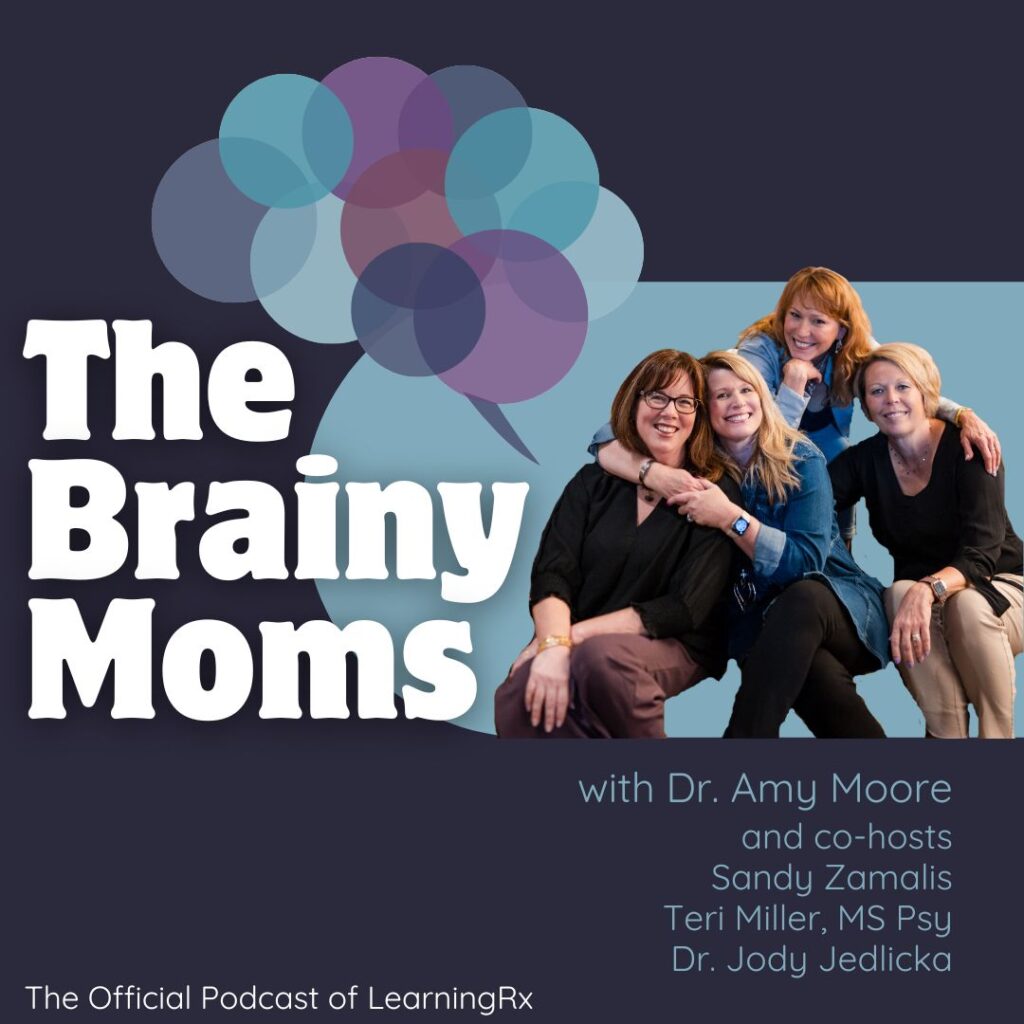 Image of the Brainy Moms podcast hosts and logo