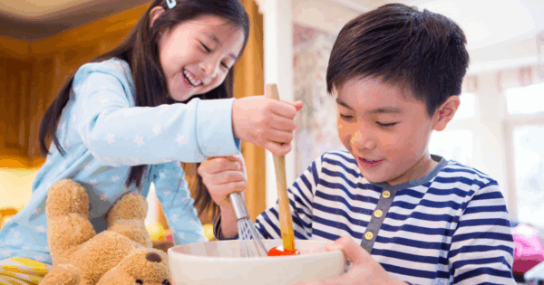 Kids practicing math skills through cooking